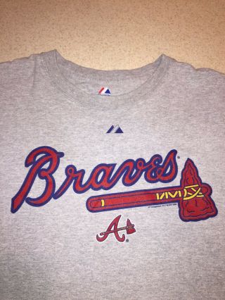 Majestic Atlanta Braves Baseball MLB T - Shirt Men Sz 2XL Gray 4