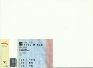 Ticket Olympics Barcelona 1992,  July 24 Soccer Futbol Preliminary Nrmint