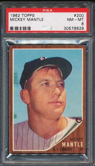 Mickey Mantle 1962 Topps Yankees Card 200 Psa 8 Very