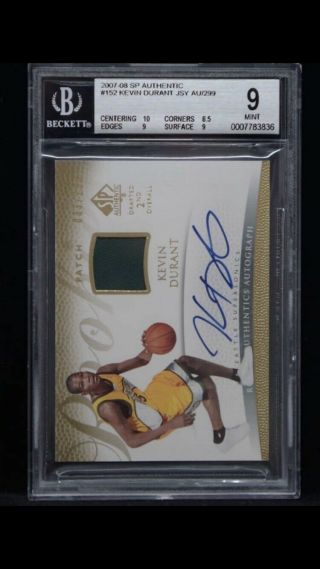 2007 - 08 Sp Authentic 152 Kevin Durant Rc Rookie Jersey Auto /299 Bgs 9 W/ 10