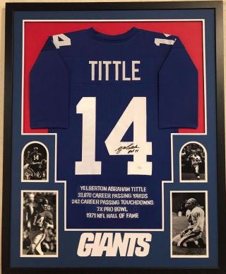 Framed Y.  A.  Tittle Autographed Signed Insc York Giants Stat Jersey Jsa