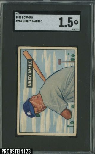 1951 Bowman 253 Mickey Mantle Yankees Rc Hof Centered Sgc 1.  5 " Looks Nicer "