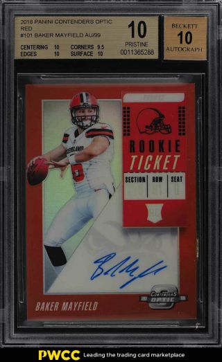 2018 Panini Contenders Optic Red Baker Mayfield Rookie Rc Auto /99 Bgs 10 (pwcc)
