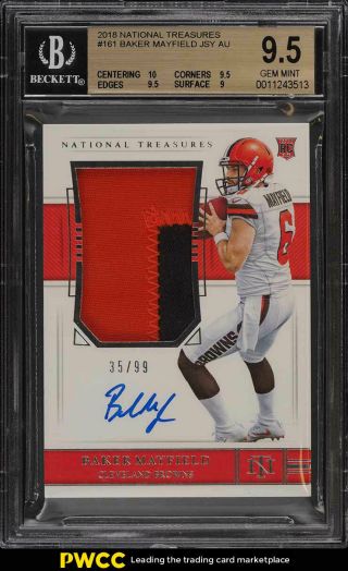 2018 National Treasures Baker Mayfield Rookie Auto Patch /99 161 Bgs 9.  5 (pwcc)