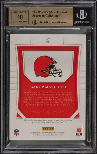 2018 National Treasures Baker Mayfield ROOKIE AUTO PATCH /99 161 BGS 9.  5 (PWCC) 2
