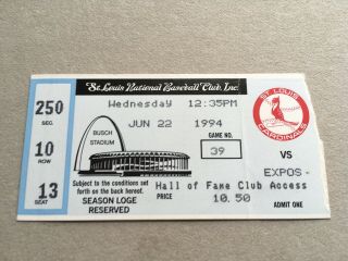 Larry Walker Hr 91 Home Run June 22 1994 6/22/94 Cardinals Expos Ticket Stub