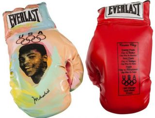 Muhammad Ali Signed Boxing Gloves 1 Painted By Steven Kaufman 1960 Olympics /250