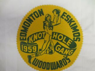 Rare 1959 Cfl Edmonton Eskimos Knot Hole Gang Woodwards Crest