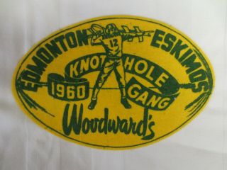 Rare 1960 Cfl Edmonton Eskimos Knot Hole Gang Woodwards Crest