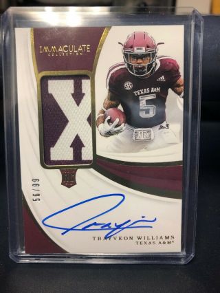 Trayveon Williams 2019 Immaculate Collegiate Rookie Patch Auto 56/99 Texas A&m