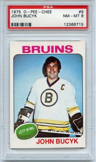 1975 O - Pee - Chee Hockey 9 John Bucyk Psa 8 Boston Bruins