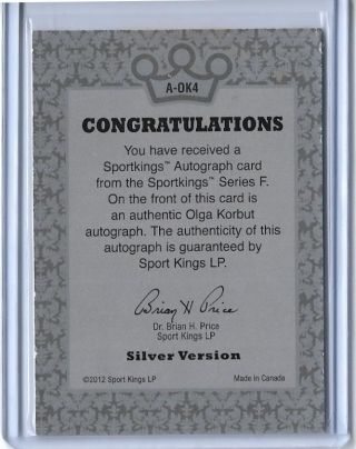 2012 SPORTKINGS OLGA KORBUT AUTOGRAPH AUTO CARD OLYMPIC GYMNASTICS BELARUS 2