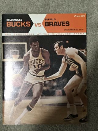 December 20th 1970 Milwaukee Bucks Vs.  Buffalo Braves Program.  Oscar Robertson.