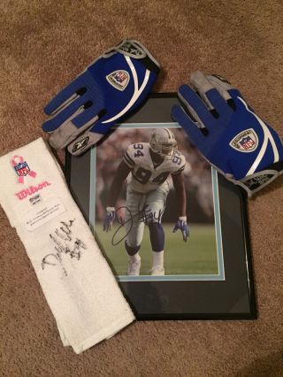 Dallas Cowboys Demarcus Ware Game Towel And Gloves Autographed With Photo