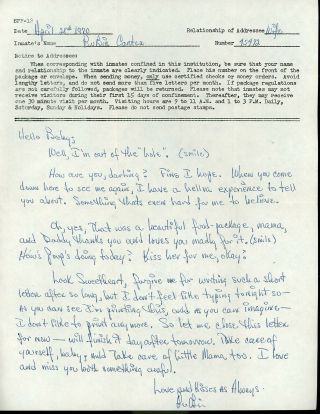 Rubin Hurricane Carter Autograph/signed 1970 Hand Written Prison Letter/envelope