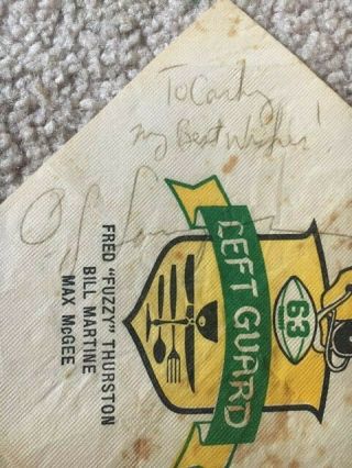 O.  J.  Simpson Hand Signed Autographed Napkin From 1973 - Buffalo Bills - Hof