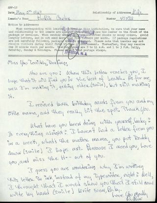 Rubin Hurricane Carter Autograph/signed 1969 Hand Written Prison Letter/envelope