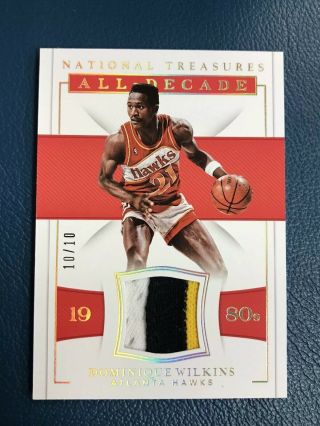 2018 - 19 National Treasures Dominique Wilkins Game 3 Color Patch /10 Hawks