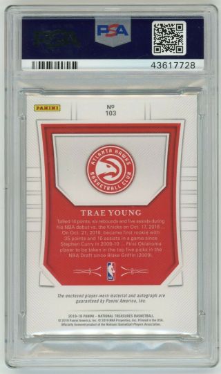 2018 - 19 National Treasures TRAE YOUNG Rookie Auto Patch EMERALD 1/5 PSA 9 2
