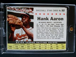 1961 Post Cereal Hank Aaron Milwaukee Braves 107 Rare
