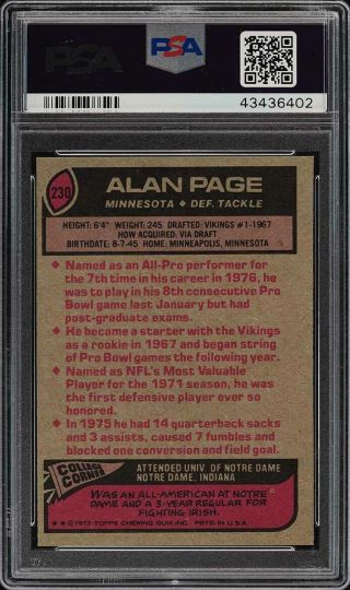 1977 Topps Football Alan Page All - Pro 230 PSA 10 GEM (PWCC) 2