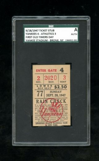 Yankees Ticket Stub 9/28/47 Babe Ruth First Old - Timer 