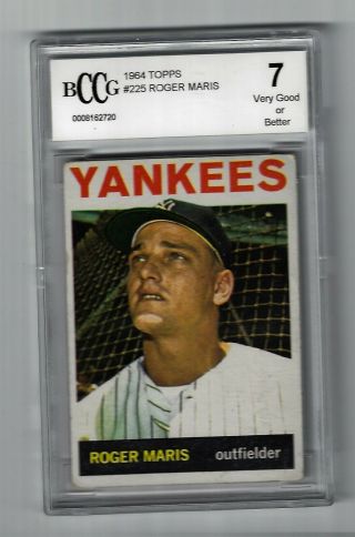 1964 Topps Baseball Card Roger Maris 225 York Yankees Graded Bccg 7 Vg,