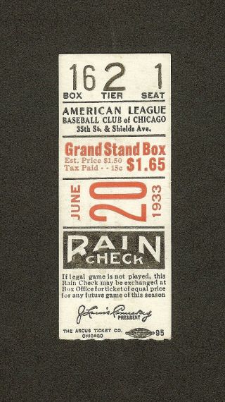 Babe Ruth Career Home Run 667 Ticket June 20,  1933 Yankees Vs White Sox
