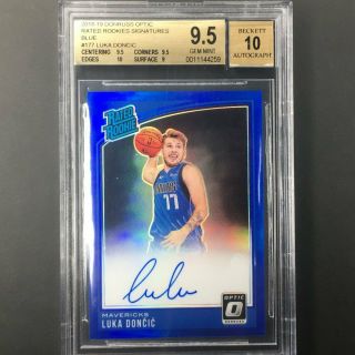 18 - 19 Donruss Optic Luka Doncic Rated Rookie Blue Auto 10/49 Bgs 9.  5/10