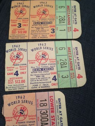 1962 World Series Ticket Stubs Game 3,  4 &5