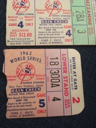 1962 World Series Ticket Stubs Game 3,  4 &5 2