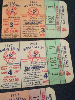 1962 World Series Ticket Stubs Game 3,  4 &5 3