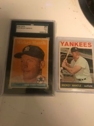 1958 Topps Mickey Mantle York Yankees 150 Baseball Card/ 1964 Mantle