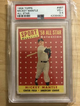 1958 Topps Mickey Mantle All Star 487 Psa 3.  5 Great Eye Appeal