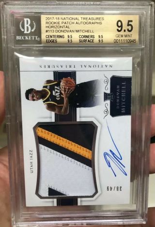 2017 - 18 National Treasures Donovan Mitchell Game Worn Patch BGS 9.  5 10 Auto /49 3