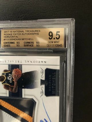 2017 - 18 National Treasures Donovan Mitchell Game Worn Patch BGS 9.  5 10 Auto /49 7