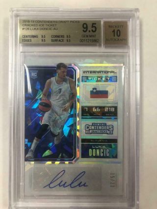 Luka Doncic Rc 2018 Contenders Draft Cracked Ice Auto 15/23 Bgs 9.  5 / 10 Au