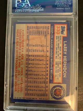 Larry Herndon 1984 Topps PSA Detroit Tigers Autographed card 333 2