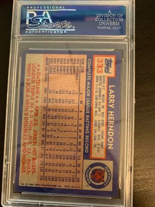 Larry Herndon 1984 Topps PSA Detroit Tigers Autographed card 333 3