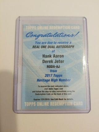2017 Topps Heritage Real One Dual Autograph Hank Aaron/ Derek Jeter 3 of 5 SSP 12