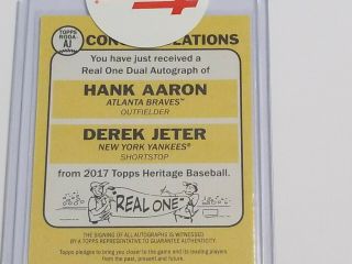 2017 Topps Heritage Real One Dual Autograph Hank Aaron/ Derek Jeter 3 of 5 SSP 8