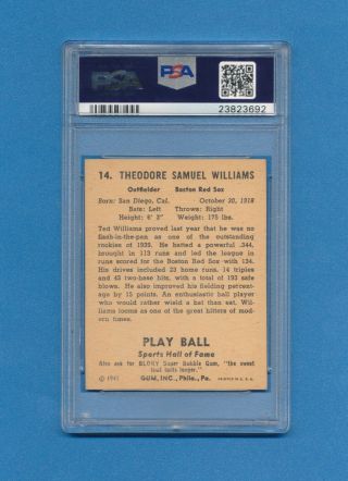 1941 Play Ball 14 Ted Williams Red Sox PSA 7 Dead Centered 3