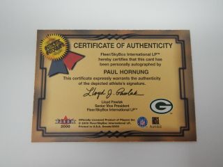 2000 Fleer Great of the Game Paul Hornung Autograph Auto 2