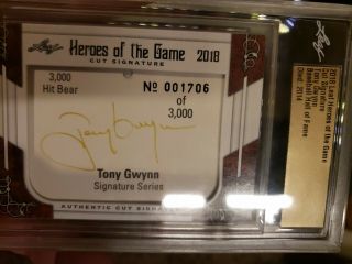 2018 Leaf Heroes Of The Game Baseball Tony Gwynn Auto Padres 1706/3000 Encased