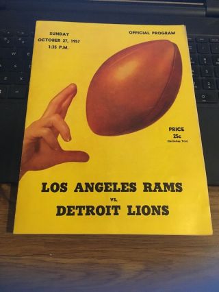 Official Program; Los Angeles Rams Vs Detroit Lions Football Oct 27 1957
