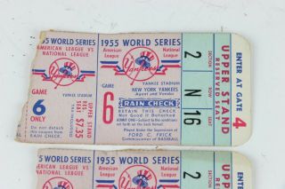 1955 BASEBALL WORLD SERIES NY YANKEES TICKETS GAME 6 - SEATS IN SEQUENCE 2