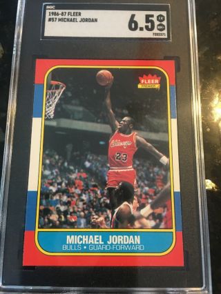 MICHAEL JORDAN 1986/87 FLEER 57 RC ROOKIE CARD CHICAGO BULLS SGC 6.  5 NM 2