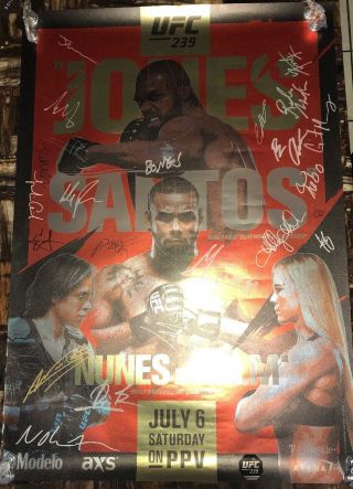 UFC 239 Jon Jones Thiago Santos Amanda Nunes Holm signed event poster 2