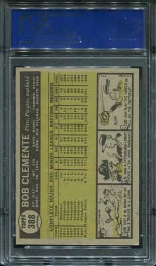 1961 Topps 388 Roberto Clemente PSA 6 EX - MT Pittsburgh Pirates 2