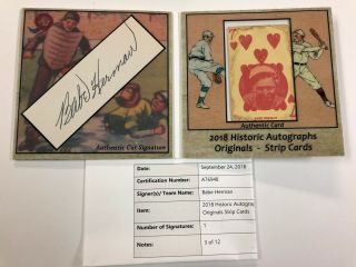 Babe Herman 2018 Historic Autographs Originals Strip Cards With Beckett
